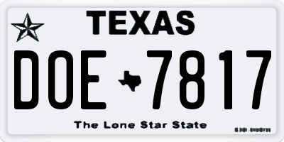 TX license plate DOE7817