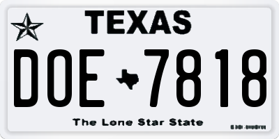 TX license plate DOE7818