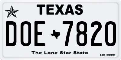 TX license plate DOE7820