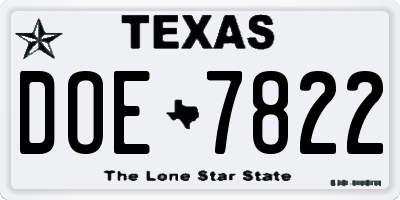 TX license plate DOE7822