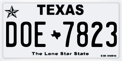 TX license plate DOE7823