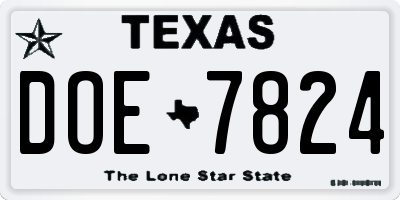 TX license plate DOE7824