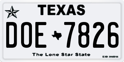 TX license plate DOE7826