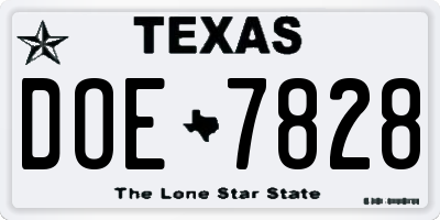 TX license plate DOE7828