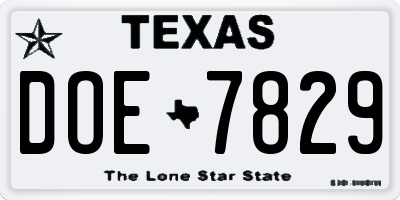 TX license plate DOE7829