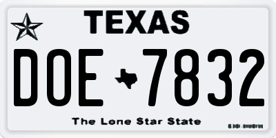 TX license plate DOE7832