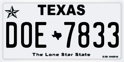 TX license plate DOE7833