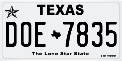 TX license plate DOE7835