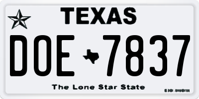 TX license plate DOE7837