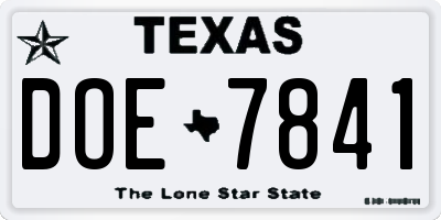 TX license plate DOE7841