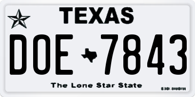 TX license plate DOE7843
