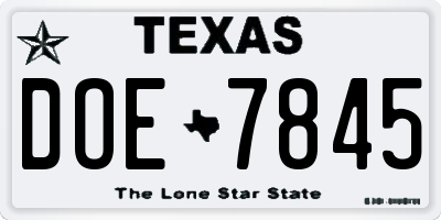 TX license plate DOE7845