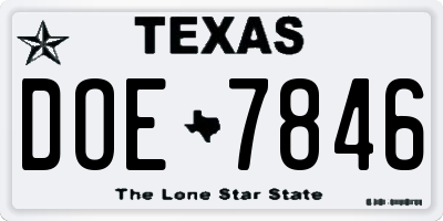 TX license plate DOE7846