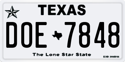 TX license plate DOE7848