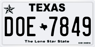 TX license plate DOE7849