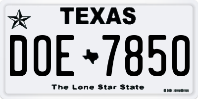 TX license plate DOE7850