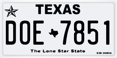 TX license plate DOE7851