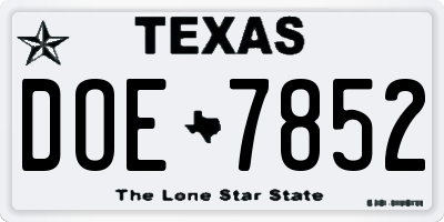 TX license plate DOE7852