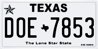 TX license plate DOE7853
