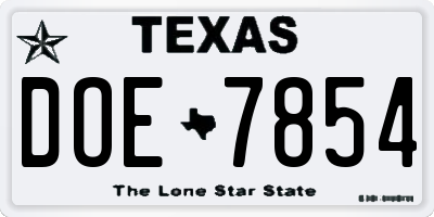 TX license plate DOE7854