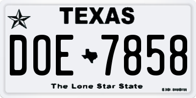 TX license plate DOE7858