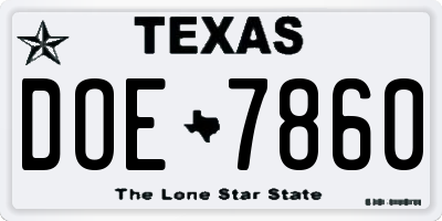 TX license plate DOE7860