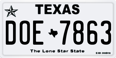 TX license plate DOE7863
