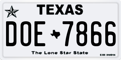 TX license plate DOE7866