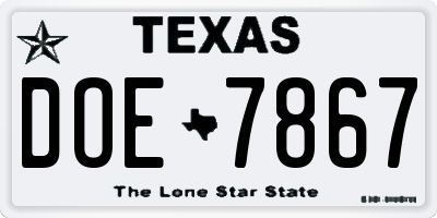 TX license plate DOE7867