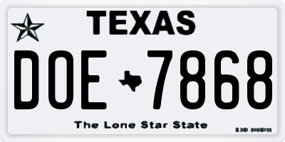 TX license plate DOE7868