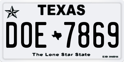 TX license plate DOE7869