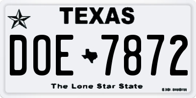 TX license plate DOE7872