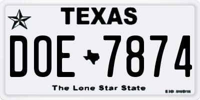 TX license plate DOE7874