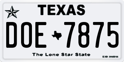 TX license plate DOE7875