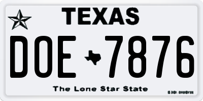TX license plate DOE7876