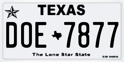 TX license plate DOE7877