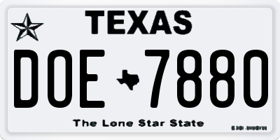 TX license plate DOE7880