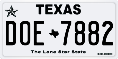 TX license plate DOE7882