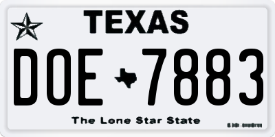 TX license plate DOE7883