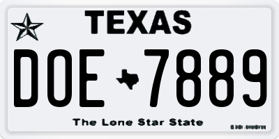 TX license plate DOE7889