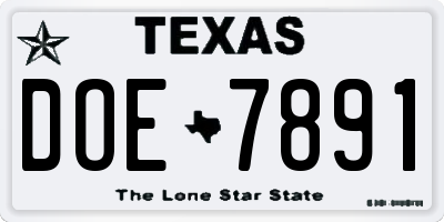 TX license plate DOE7891