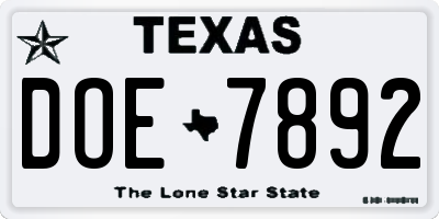 TX license plate DOE7892