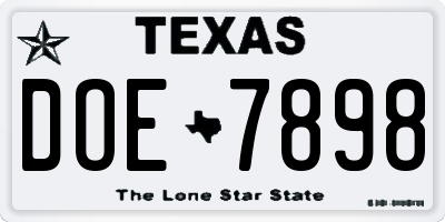 TX license plate DOE7898