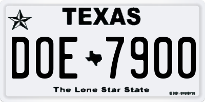 TX license plate DOE7900