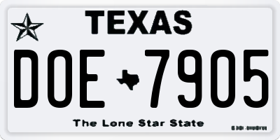 TX license plate DOE7905
