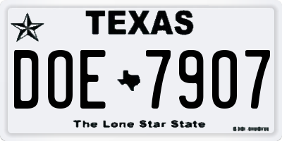 TX license plate DOE7907