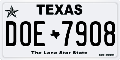 TX license plate DOE7908