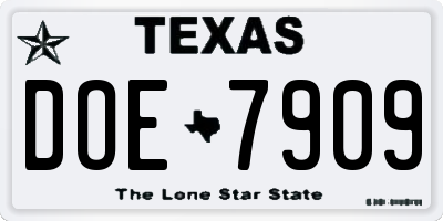 TX license plate DOE7909