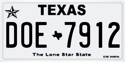 TX license plate DOE7912