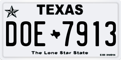 TX license plate DOE7913